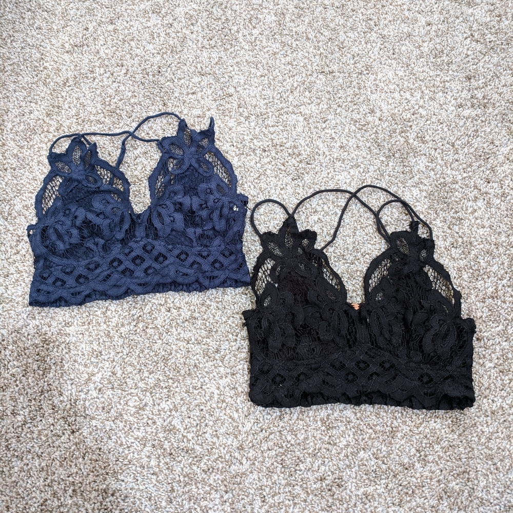 Free People Lace Bralette Duo in Navy and Black
